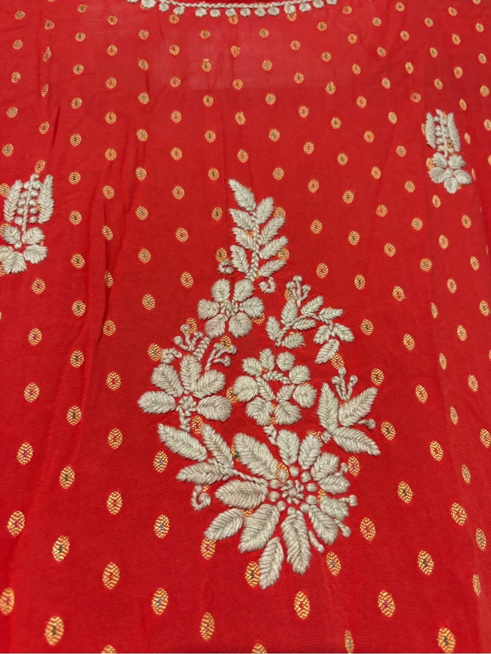 Johnny Was Type Red Tunic Top with Cream Floral Embroidery - Picture 8 of 11